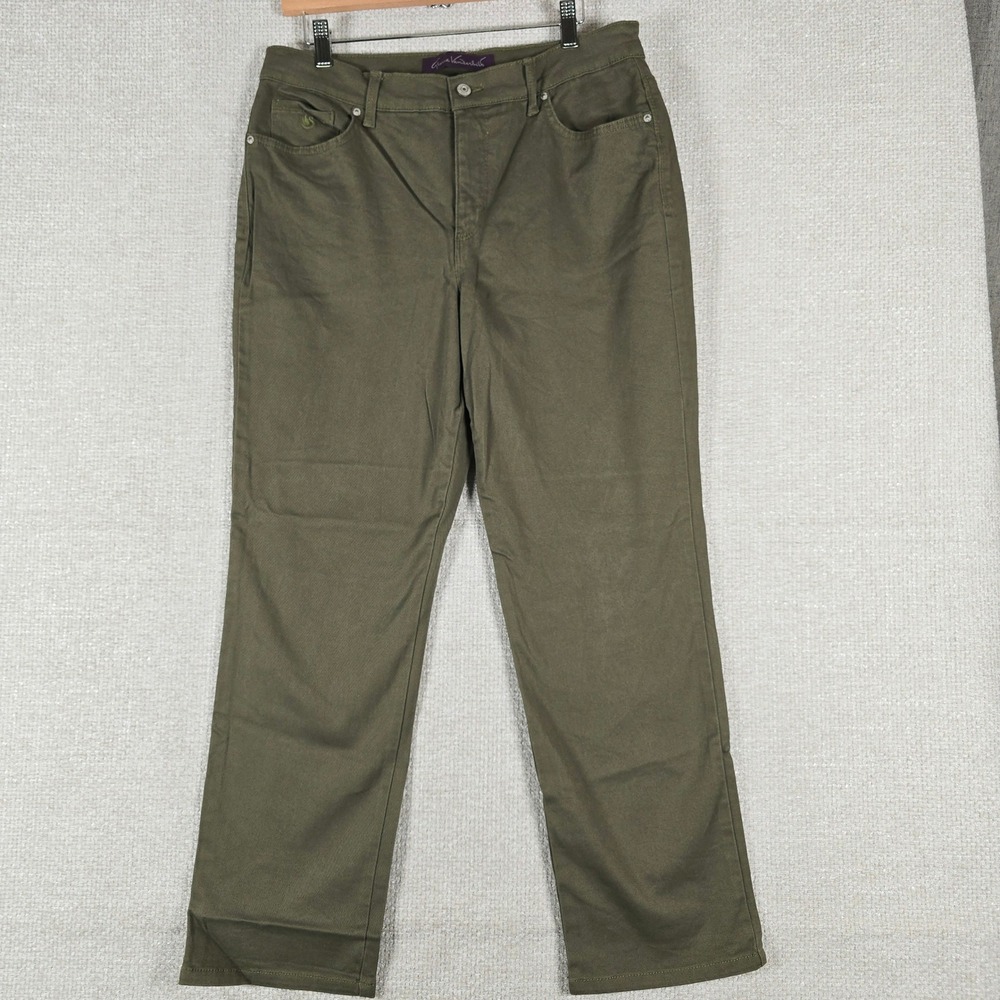 Gloria Vanderbilt Amanda Jeans Womens 12 Short Olive Green Straight Leg Stretch‎